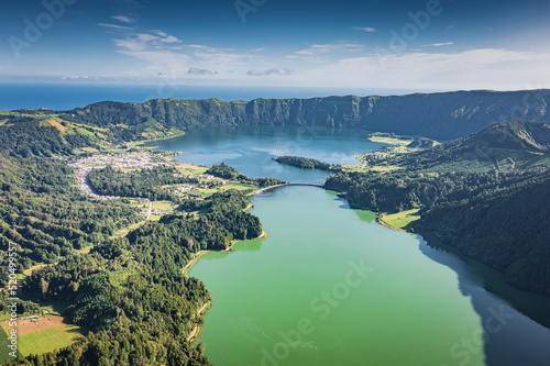 Aerial view of the Lagoa das Sete Cidades, Azores photo