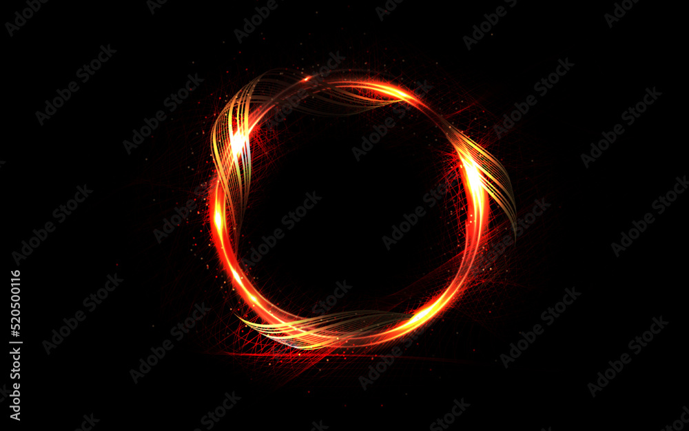 Abstract isolated round curvy gold tone frame on black background Abstract isolated round curvy gold tone frame on black background