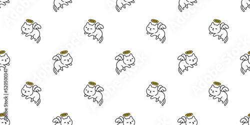 cat seamless pattern kitten calico angel cupid valentine vector neko breed gift wrapping paper character cartoon pet tile background repeat wallpaper animal doodle illustration
