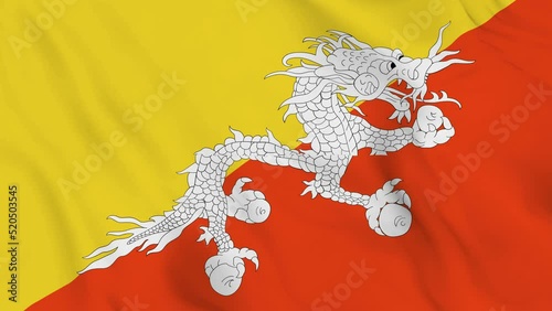 realistic Kingdom of Bhutan waving flag. smooth 4k video seemless loop  photo