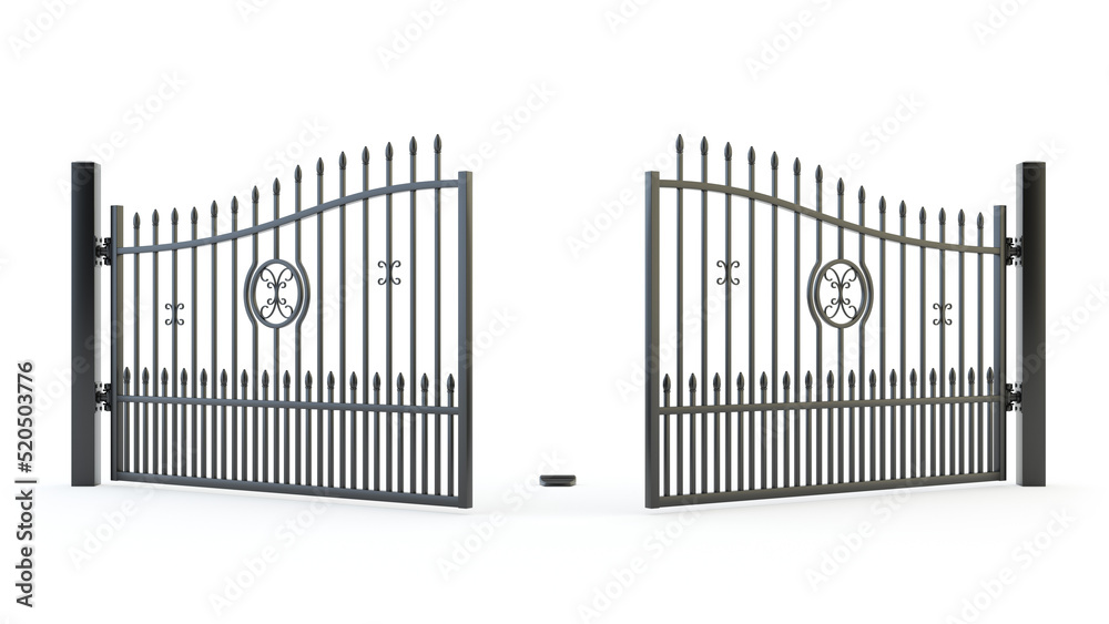 Wrought iron gate isolated on white background. 3D illustration Stock
