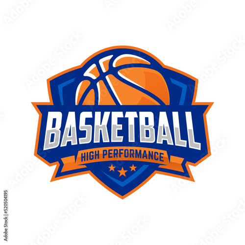 Basketball club logo, emblem, designs with ball. Sport badge vector illustration