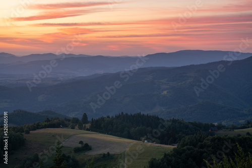 Fototapeta Naklejka Na Ścianę i Meble -  Landscape of the foothills near Nowy Sacz in Poland reminiscent of Italian Tuscany