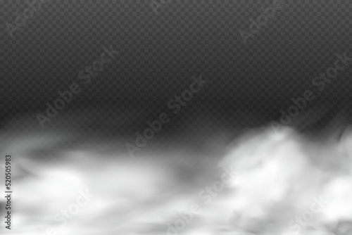 Set of white vector cloudiness ,fog or smoke on dark checkered background.Set of Cloudy sky or smog over the city.Vector illustration.