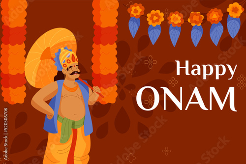 Happy Onam festival of South India Kerala background. Vector Illustration. 