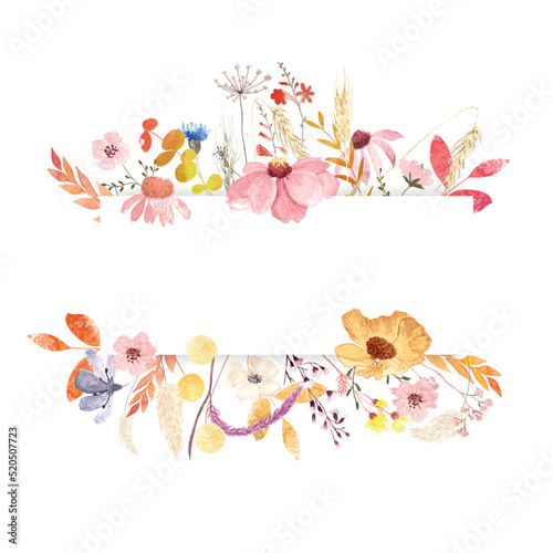 Autumn and fall season flower with leaf water color decoration in flame ,wallpaper ,banner