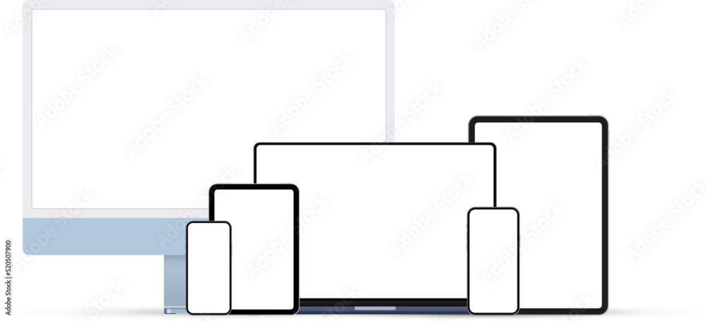 Modern Devices Set. Blue Monitor, Laptop, Tablet Computers, Smartphones. Vector Illustration Modern Devices Set. Blue Monitor, Laptop, Tablet Computers, Smartphones. Vector Illustration