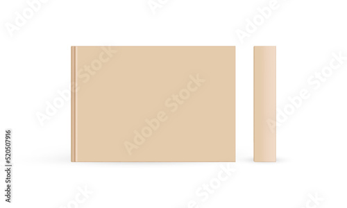 Rectangular Kraft Brown Hardcover Book or Photo Album Mockup, Front Cover and Spine. Vector Illustration