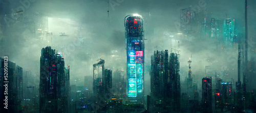 futuristic illustration of city at night photo