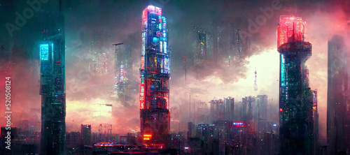 redish futuristic illustration of city at night photo