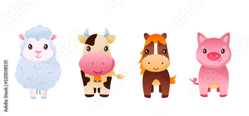 Farm animals. Set of cartoon farm animals isolated on white background. Farm animals cow, horse, sheep, pig