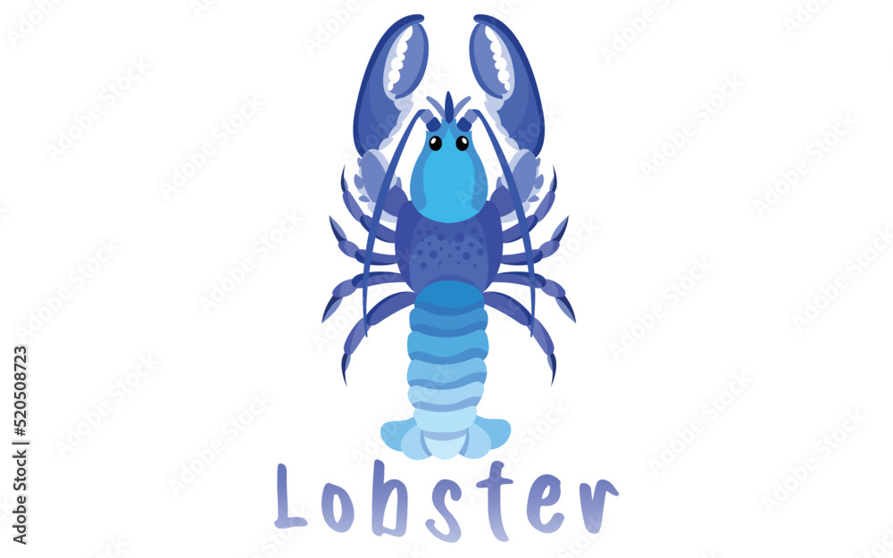 Lobster vector, Blue lobster illustration, Modern flat Lobster, Lobster