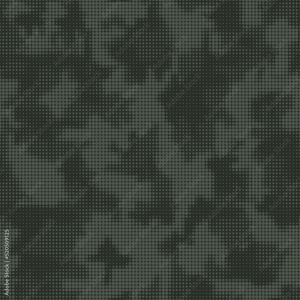 Abstract halftone seamless camouflage texture. Dot pattern in dark khaki green colors, camo digital two color background. Vector wallpaper