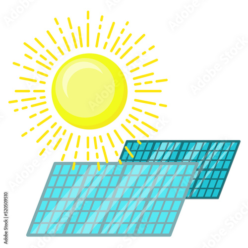 Solar power plant. Eco Green Energy concept. Vector line art illustration