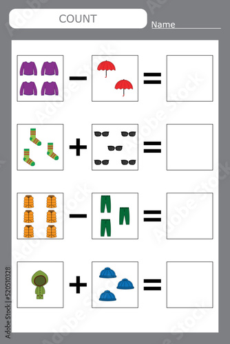 Educational game for children, kids. . Game learning math, counting game. Vector illustration for print, page