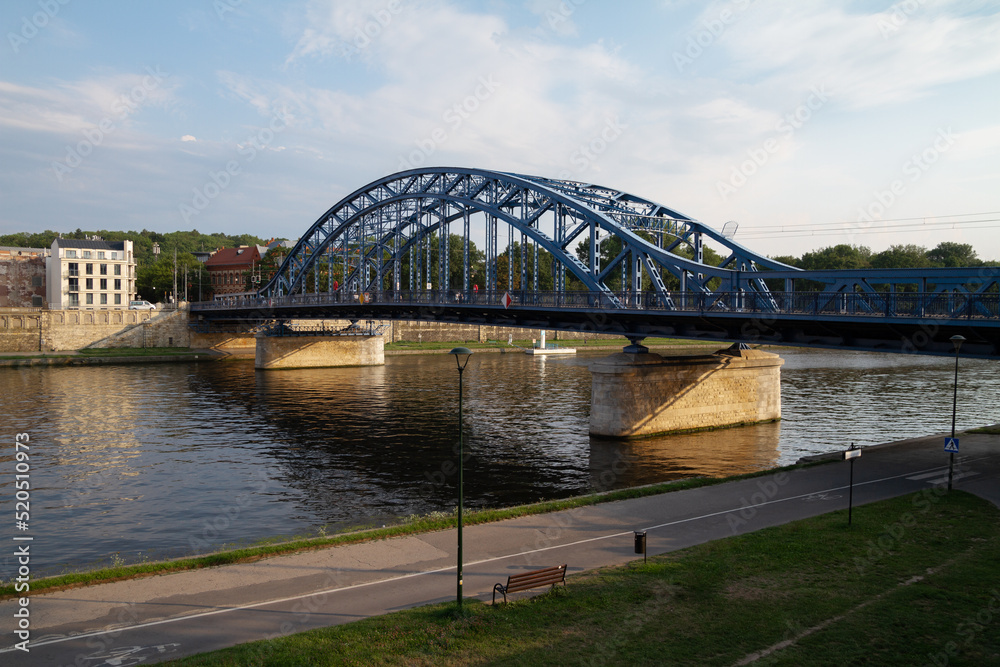 Jozef Pilsudski bridge Kraków (Most Marszałka Józefa Piłsudskiego, Second Bridge, Józef Piłsudski) on Vistula River (Wisła) in Krakow, Poland.