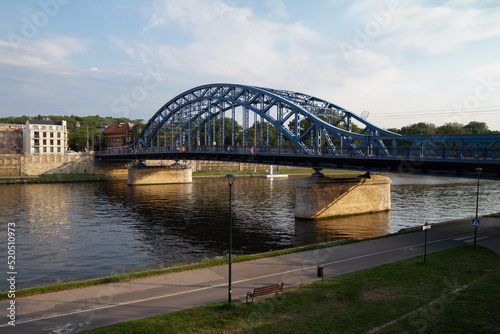 Jozef Pilsudski bridge Kraków (Most Marszałka Józefa Piłsudskiego, Second Bridge, Józef Piłsudski) on Vistula River (Wisła) in Krakow, Poland. © Longfin Media
