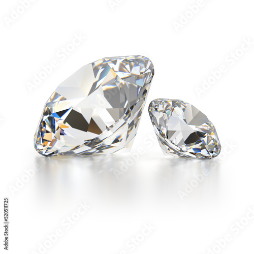 two diamods on a white reflective background