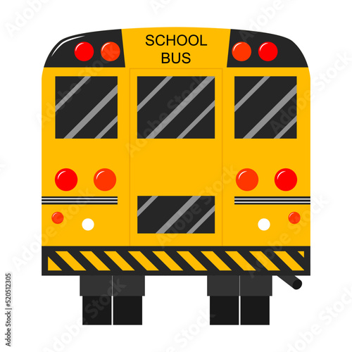 School bus, back view. Vector flat illustration isolated on a white background.