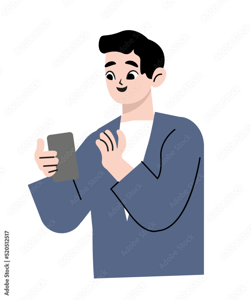 Man surprised after reading the message on mobile phone. Flat design. Vector illustration