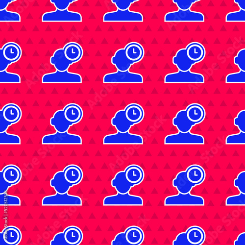 Blue Insomnia icon isolated seamless pattern on red background. Sleep disorder with capillaries and pupils. Fatigue and stress. Vector
