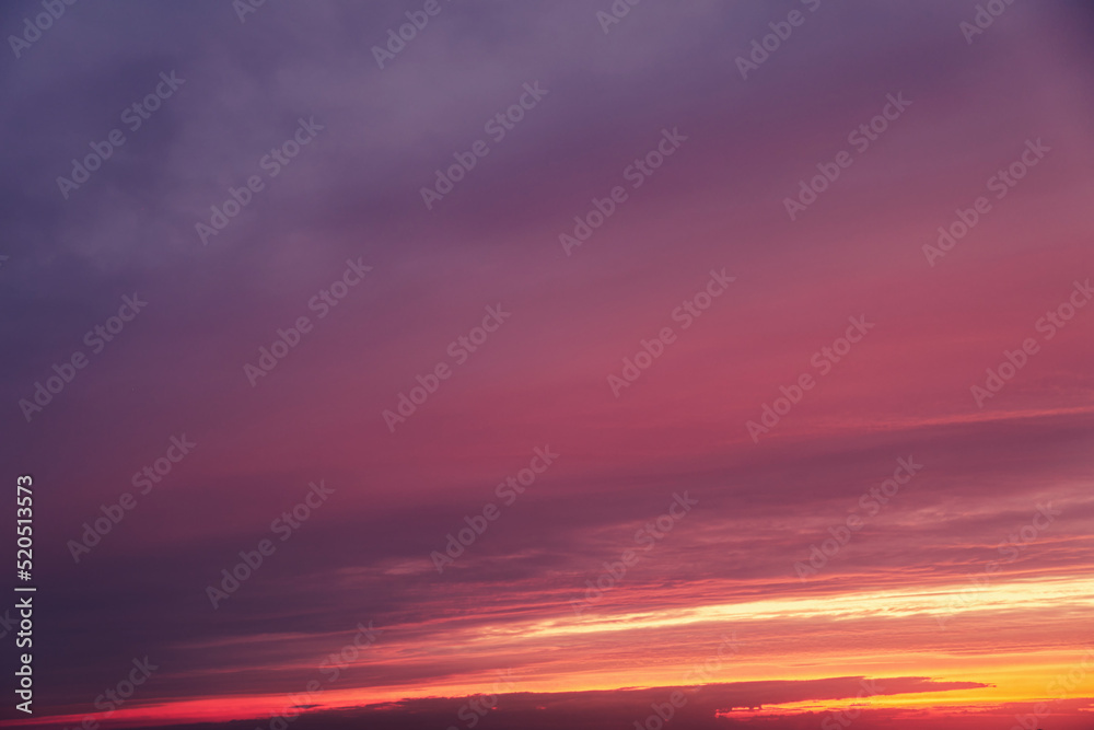 Evening sky with pink clouds at sunset, cloudy landscape