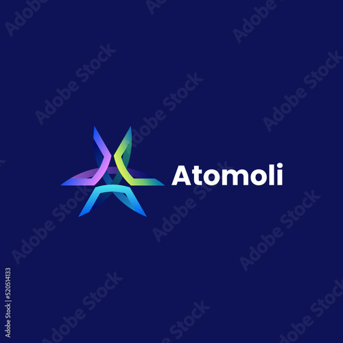 Vector Logo Illustration Atom Gradient Colorful Style.