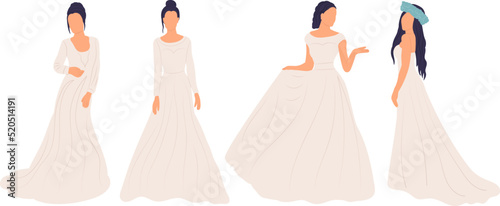 tender brides in flat style, isolated, vector