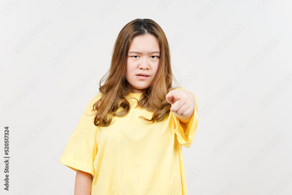 Angry expression and Pointing at camera of Beautiful Asian Woman wearing yellow T-Shirt Angry expression and Pointing at camera of Beautiful Asian Woman wearing yellow T-Shirt