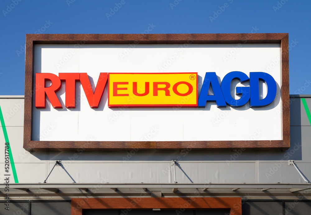 RTV Euro AGD shop with logo sign board hanging above entrance door ...