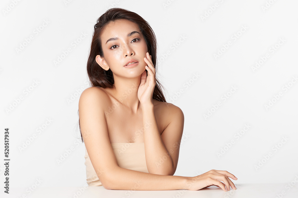 Beautiful young asian woman with clean fresh skin on white background, Face care, Facial treatment, Cosmetology, beauty and spa, Asian women portrait. Beautiful young asian woman with clean fresh skin on white background, Face care, Facial treatment, Cosmetology, beauty and spa, Asian women portrait.