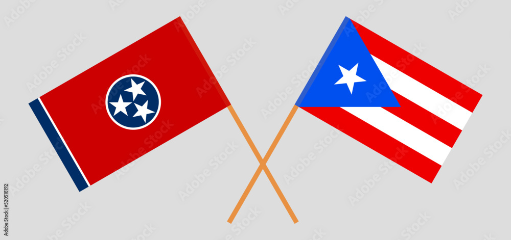 Obraz premium Crossed flags of The State of Tennessee and Puerto Rico. Official colors. Correct proportion