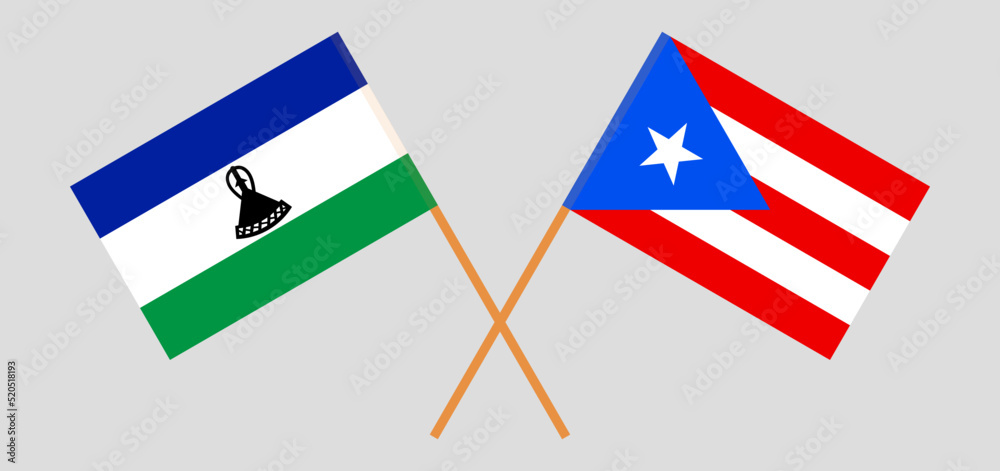 Crossed flags of Lesotho and Puerto Rico. Official colors. Correct proportion