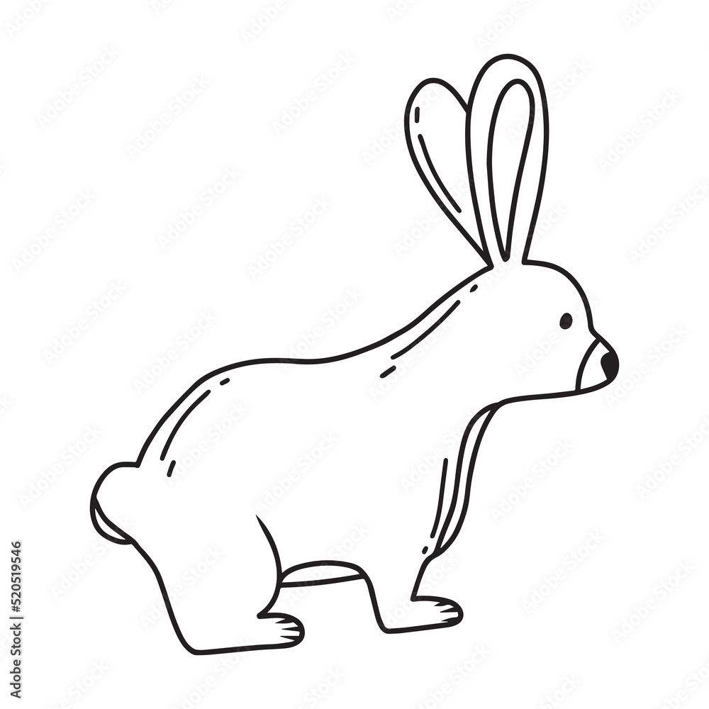 Childrens illustration of a cute hare isolated on a white background. Forest hare hand drawn with doodle style. Vector illustration Childrens illustration of a cute hare isolated on a white background. Forest hare hand drawn with doodle style. Vector illustration