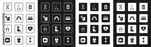 Set Energy drink, Mouth guard boxer, Boxing training paws, Dumbbell, ring, Sport boxing shoes, glove and Jump rope icon. Vector
