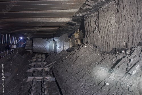 Working process of coal shrearer machine. photo