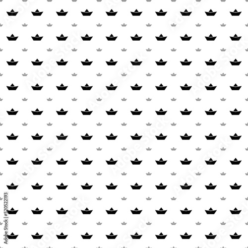Square seamless background pattern from black paper boat symbols are different sizes and opacity. The pattern is evenly filled. Vector illustration on white background