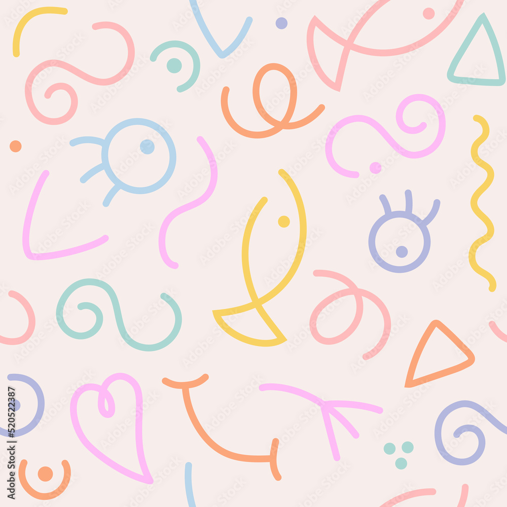 Seamless pattern of confetti, cute doodles Seamless pattern of confetti, cute doodles