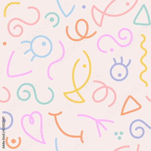 Seamless pattern of confetti, cute doodles