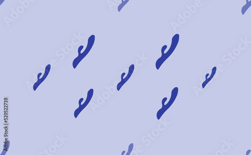 Seamless pattern of large isolated blue sex toy symbols. The pattern is divided by a line of elements of lighter tones. Vector illustration on light blue background