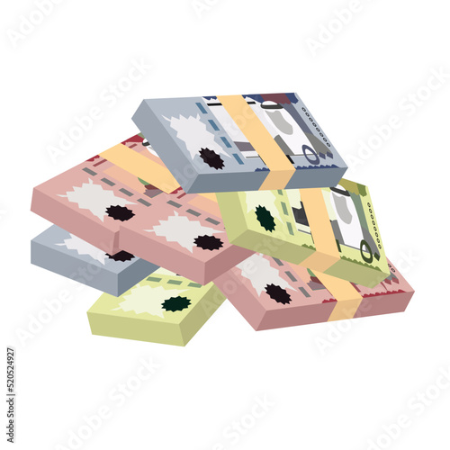 Saudi Riyal Vector Illustration. Saudi Arabia money set bundle banknotes. Paper money 50, 100, 500 SAR. Flat style. Isolated on white background. Simple minimal design.