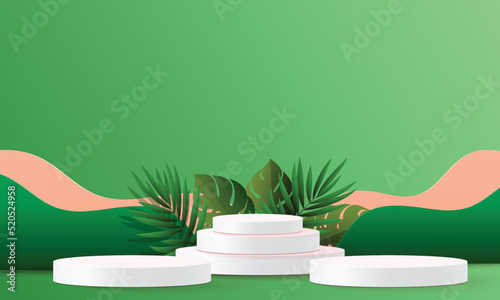 podium geometric banner stage mockup tropical tree green product photo