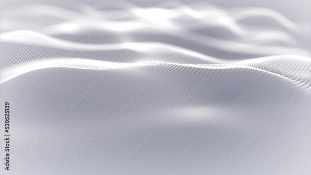 Particles blue wave Cyber technology background loop. Abstract seamless animation of mesh glowing dots digital luxurious wave particles flows background, Motion of digital data flow.