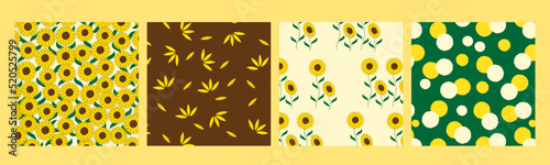 Hand drawn sunflower seamless pattern set.