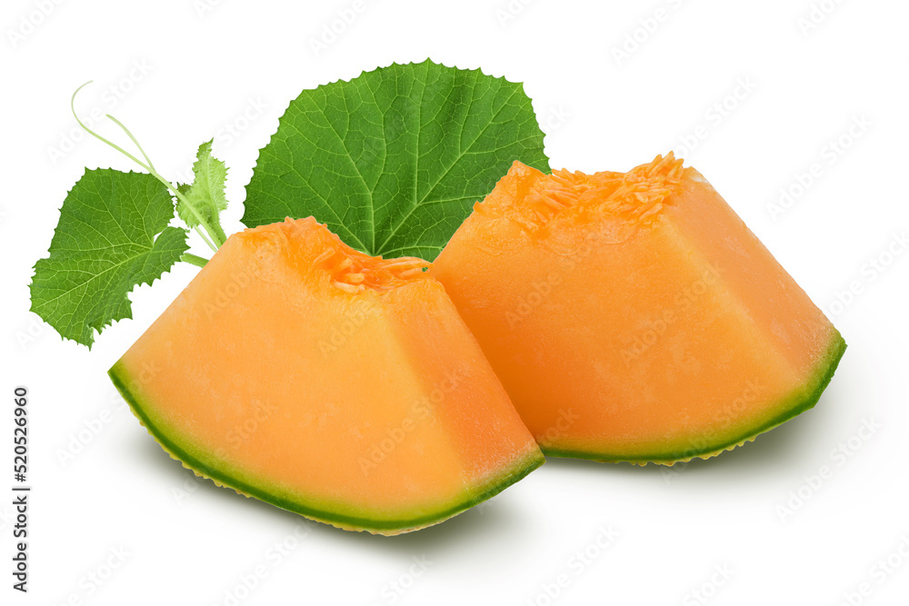 Cantaloupe melon piece isolated on white background with full depth of field. Cantaloupe melon piece isolated on white background with full depth of field.