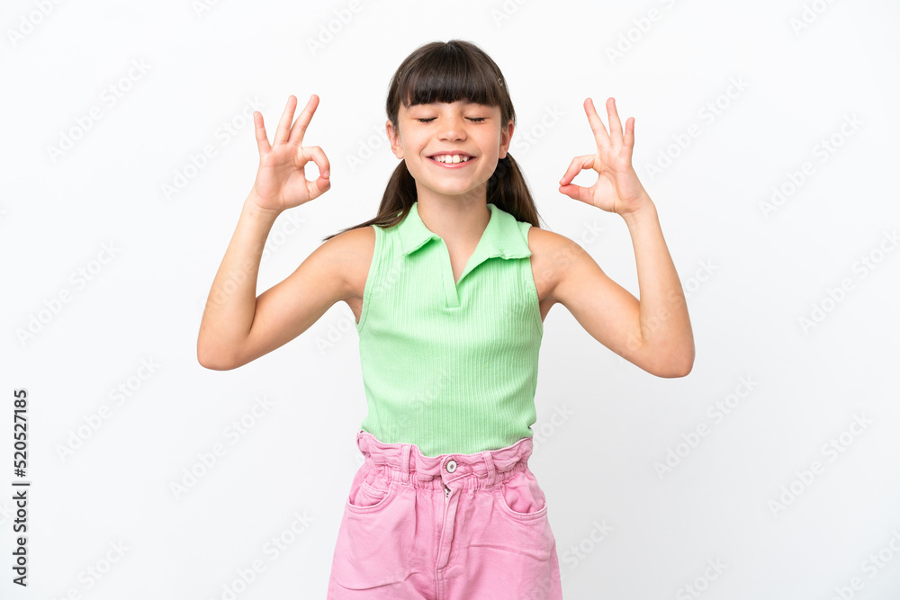 Little caucasian kid isolated on white background in zen pose Little caucasian kid isolated on white background in zen pose