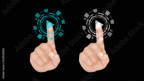 hand press digital play button vector template on touch screen Technology Business. push start button icons set to inter or initiate projects Presentation