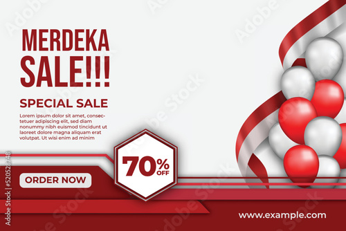 Merdeka Sale Social Media Post Red Modern template Realistic Special Independence day flyer brochure  photo