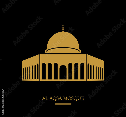 Minimal image of the Al-Aqsa mosque in gold on a dark gray background