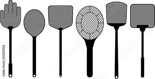 Set of different fly swatters isolated on white